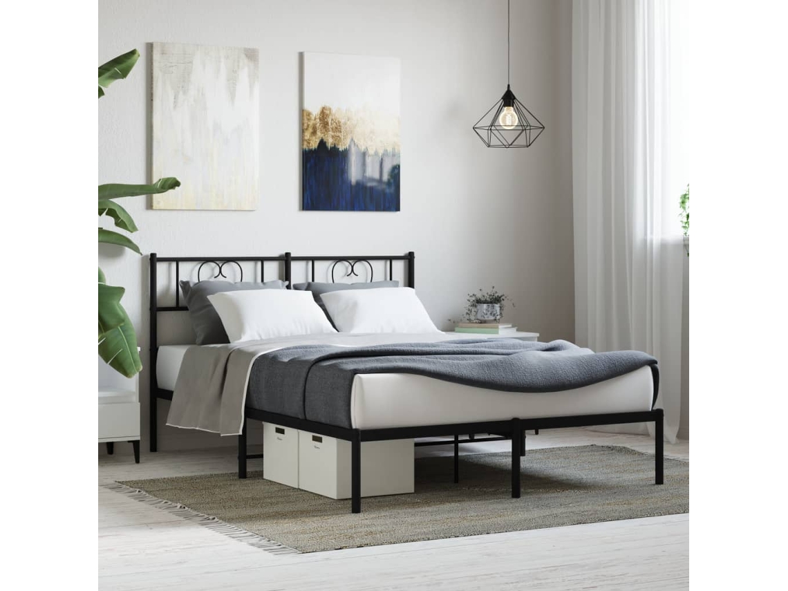 Estrutura De Cama Com Cabeceira 120x190 Cm Metal Preto
