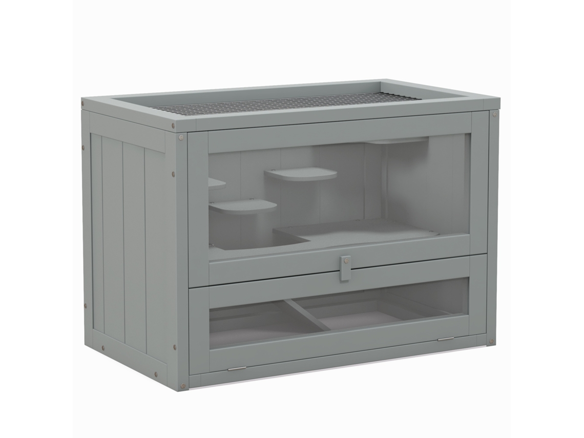 Gaiola de Madeira para Hamster com 2 Níveis 60x35x42 Cm VOLTEDGE