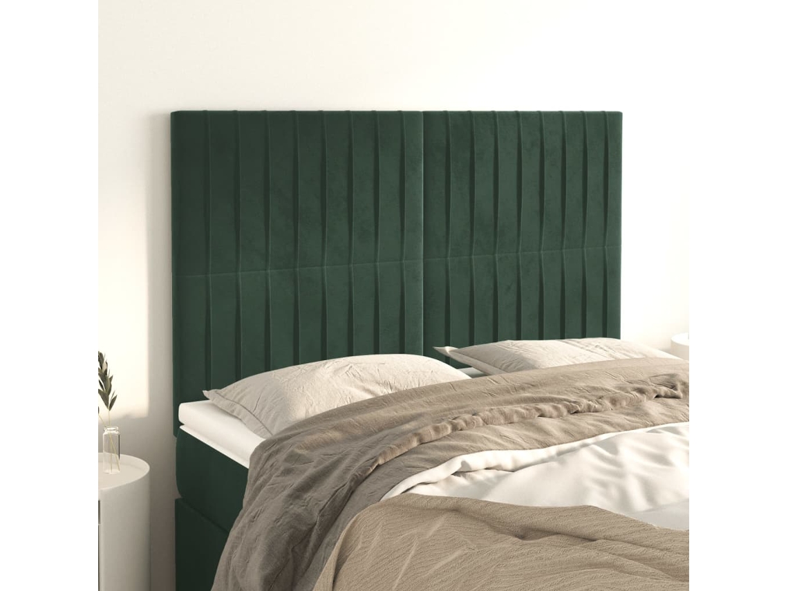 Cabecero de terciopelo de 4 piezas 72x5x78/88 cm verde oscuro