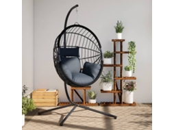 Vidaxl Cadeira Forma De Ovo Suspensa C/ Suporte Vime/aço Antracite