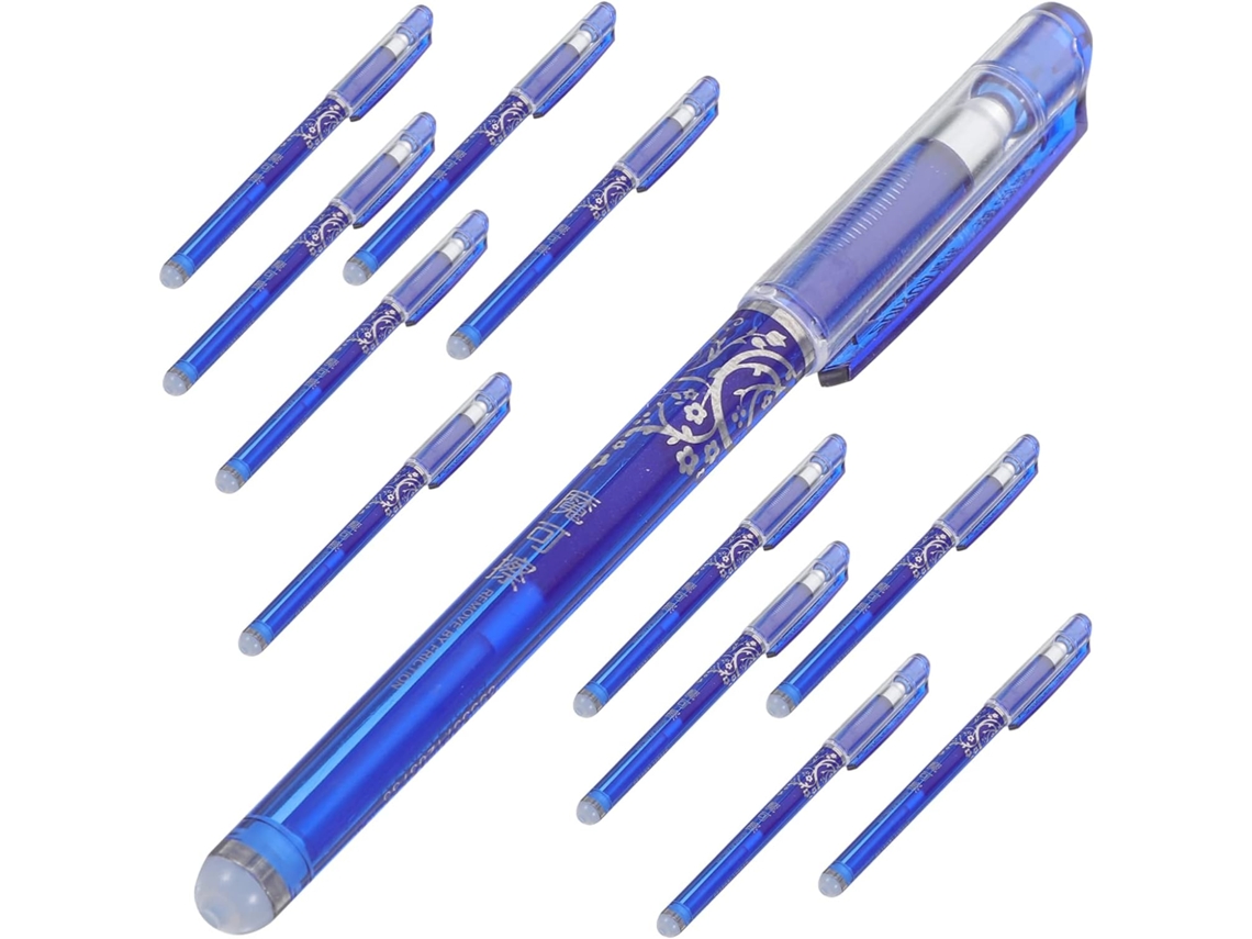 Conjunto De 12 Canetas Gel Apagáveis Azuis Com Ponta Fina 0,5 Mm,