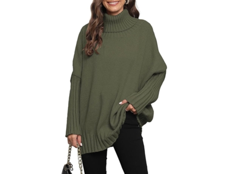 Camisola De Mulher Viviliyya Quente Oversize Gola Alta Solta Formato Asa Poliéster Verde (l)