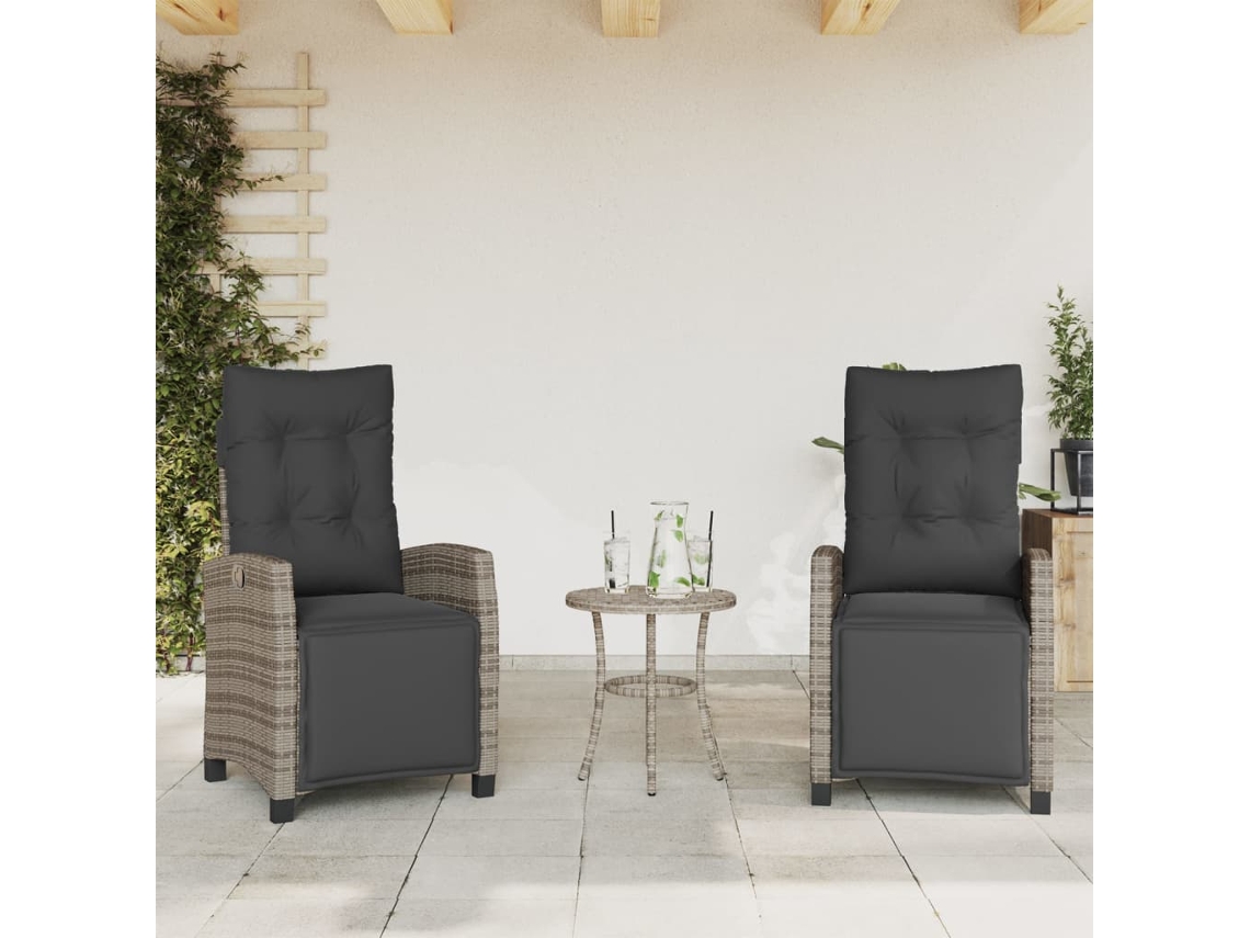Vidaxl Cadeiras Jardim Reclináveis 2 Pcs C/ Apoio De Pés Vime Pe Cinza