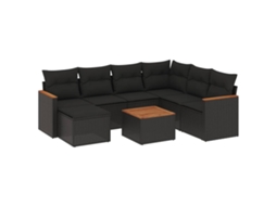 Conjunto de 8 sofás de jardim com almofadões Vime Pe Preto MAISON EXCLUSIVE (N/A)