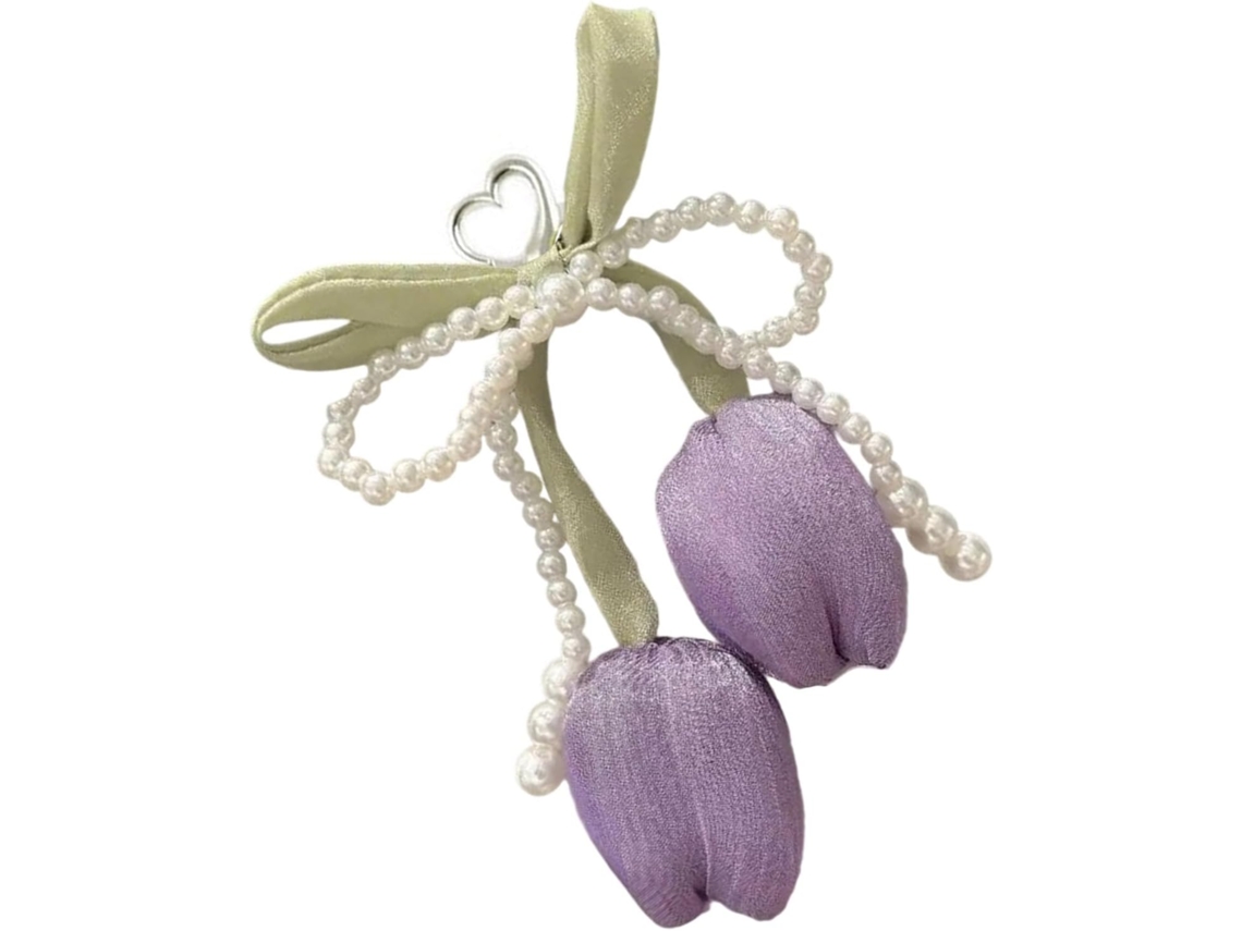 Chaveiro Trançado Com Tulipas E Miçangas, Pompons De Miçangas, Pingente