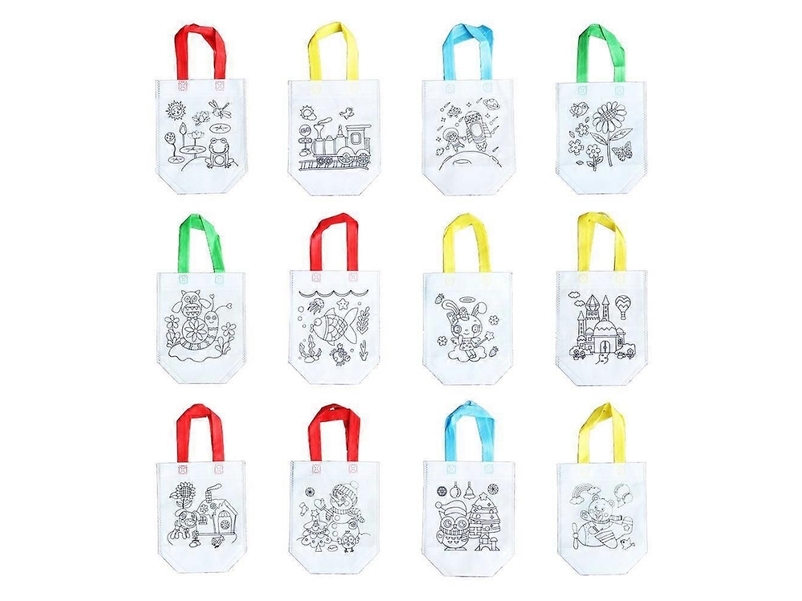 12 Pcs Sacos de Compras Não Tecidos Flexíveis Impresso Padrão Armazenamento Bolsa Diy Pintura Bo Lsa Desenho para Casa Jard GOKOCO