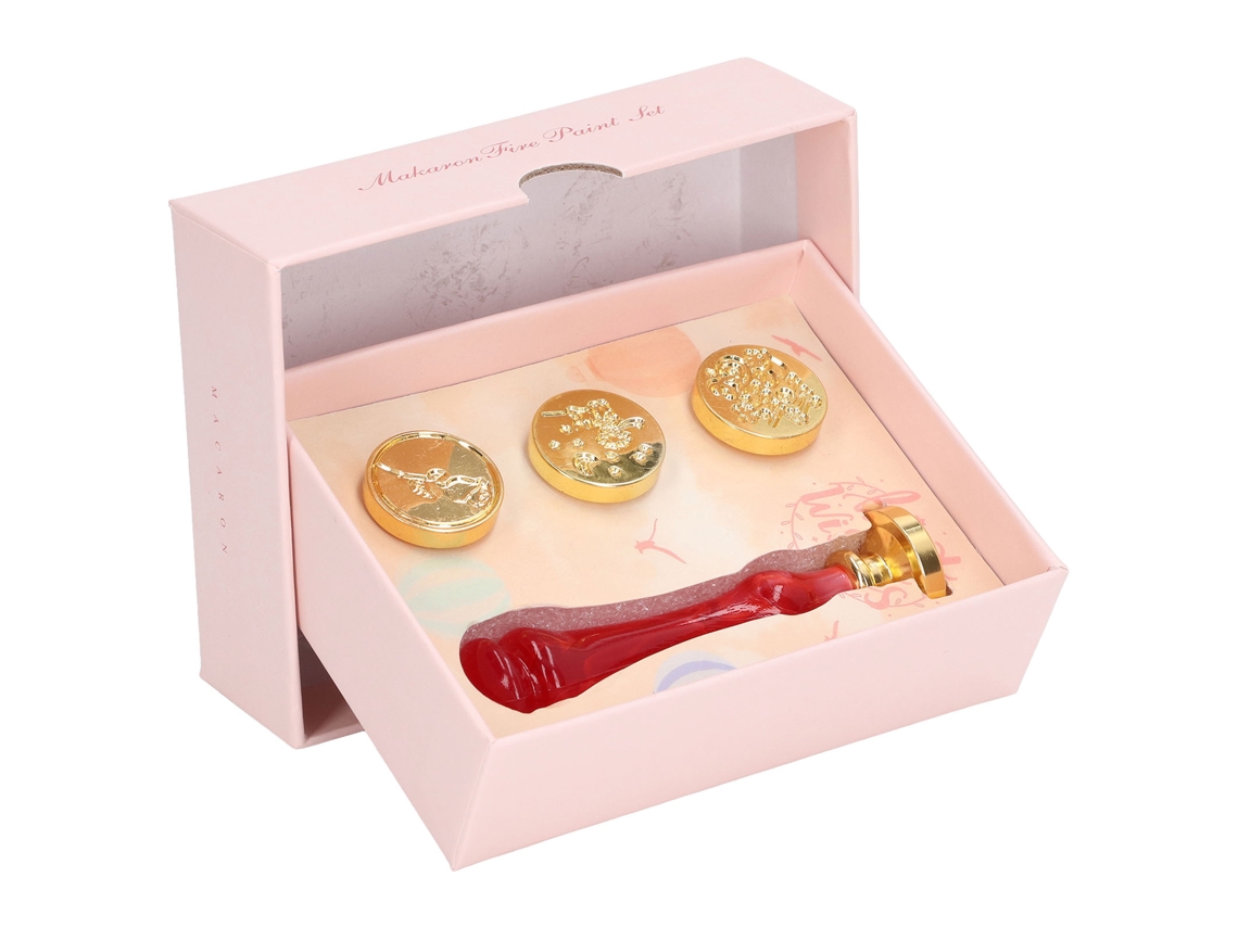 Kit de Selo de Cera com 4 Cabeças Vintage, Cabo de Resina, Padrão Delicado, para Convites Vermelhos