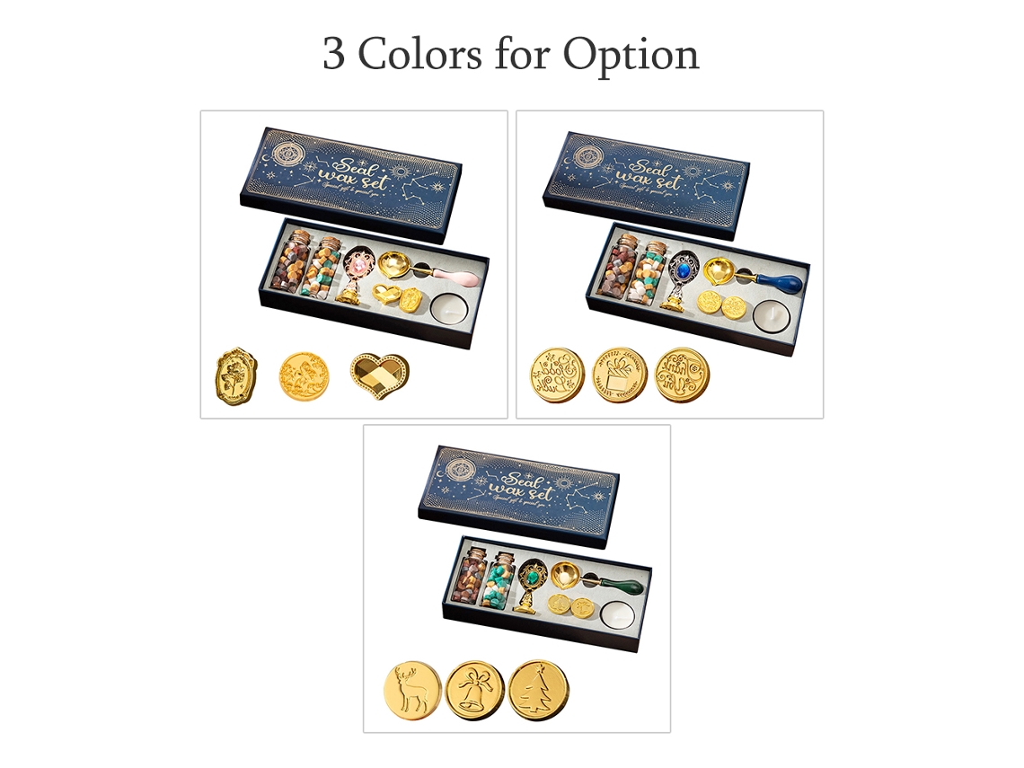 Kit de lacre de cera com 3 lacres e pérolas de cera para cartas, cartões, convites, presentes de casamento, decoração e artesanato.