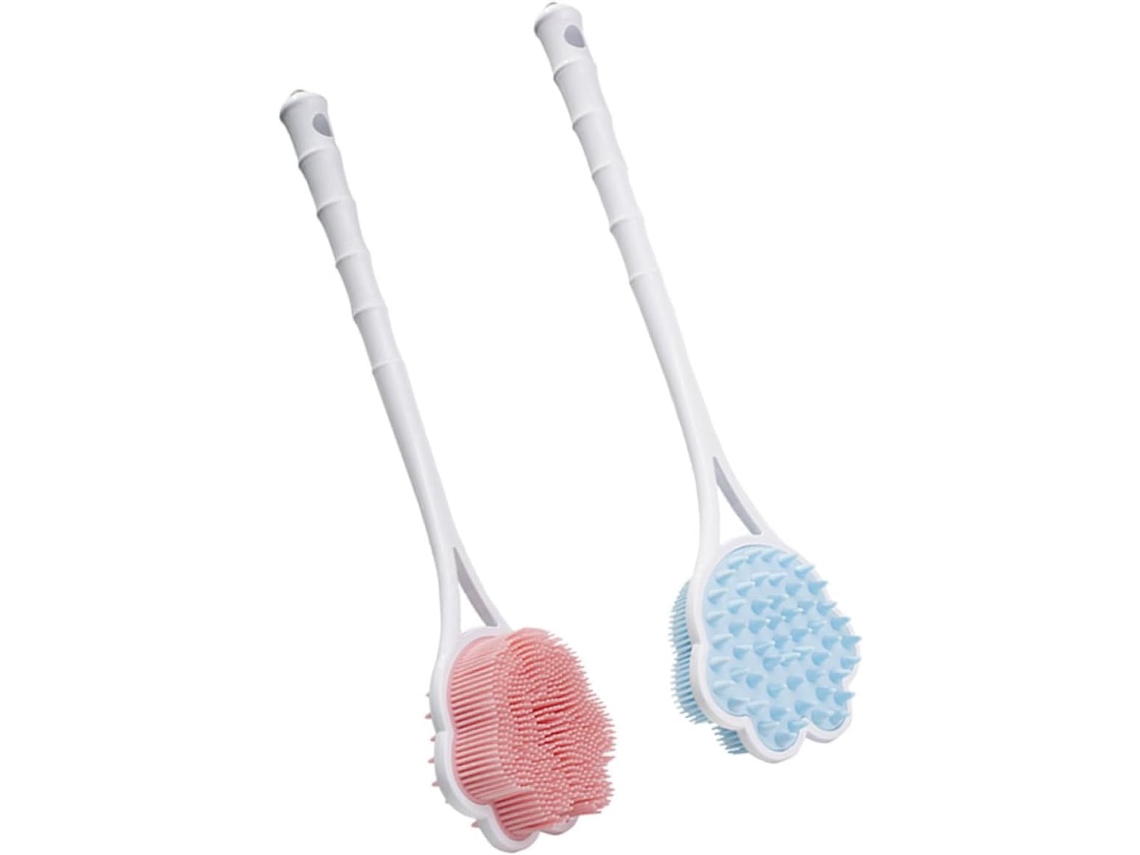 Escova De Costas Silicone Para Banho, Cabo Longo, 2 Peças, Textura Confortável E Design Especial Em Plástico, Para