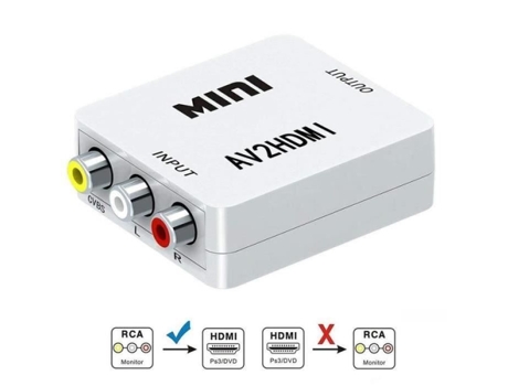 Conversor De Vídeo Branco Av Rca Cvbs Para 1080p Mini Av2hdmi Adaptador Para Conversor De Projetor Cvbs Box Lionsteel