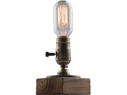 Abajur De Mesa Vintage Em Madeira Envelhecida Com Base Retrô Industrial Steampunk Cano Ferro Ideal Para Cabeceira