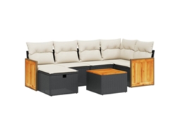 Conjunto de 7 Sofás para Jardim com Almofadões Vime Pe Preto MAISON EXCLUSIVE (7 pcs)