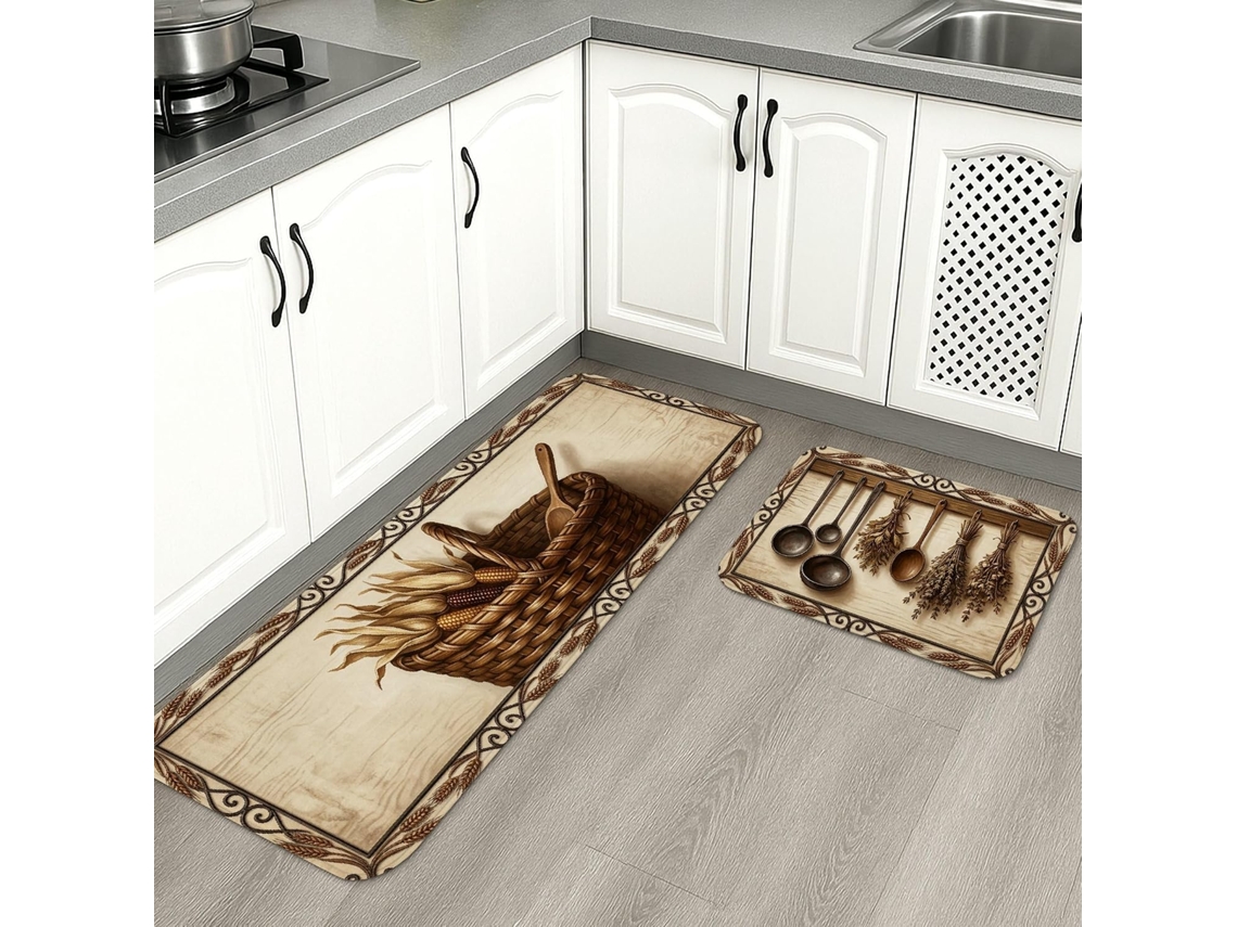 Conjunto De 2 Tapetes Cozinha, Estilo Rústico De Fazenda, Cor Marrom Desbotada, Macios, Laváveis, Para Pia, Lavanderia