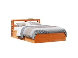Vidaxl Estrutura Cama C/ Cabeceira 140x200cm Pinho Maciço Castanho mel