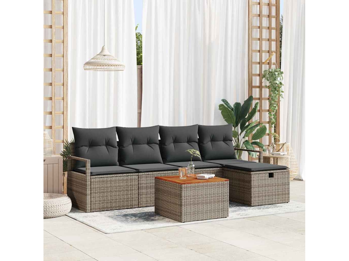 Vidaxl Conjunto De Sofá De Jardim 6 Unid. Cinzeto Vime Pe