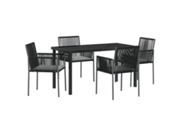 Conjunto 5 Conjunto De Jantar Para Jardim Vidaxl Preto Vime Pe (140 X 70 X 73 Cm)