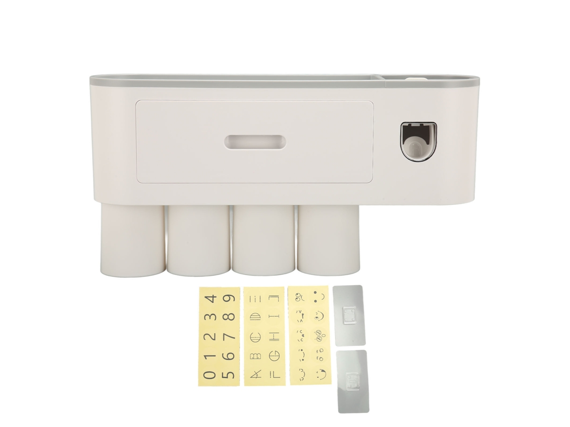 Porta escovas de dentes com dispenser de creme dental, 4 xícaras, instalação sem perfuração | S/MARCA