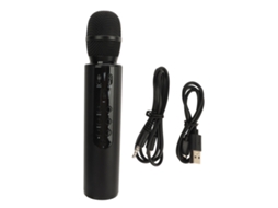 Microfone capacitivo sem fio 2026 com alto-falantes duplos, máquina de karaokê portátil Bluetooth, preto.