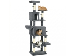 Arranhador Gatos para com Plataformas Plataformas Caverna Postes de Sisal Bolas e Corda para Brincar 60x48x202 Cm Cinza