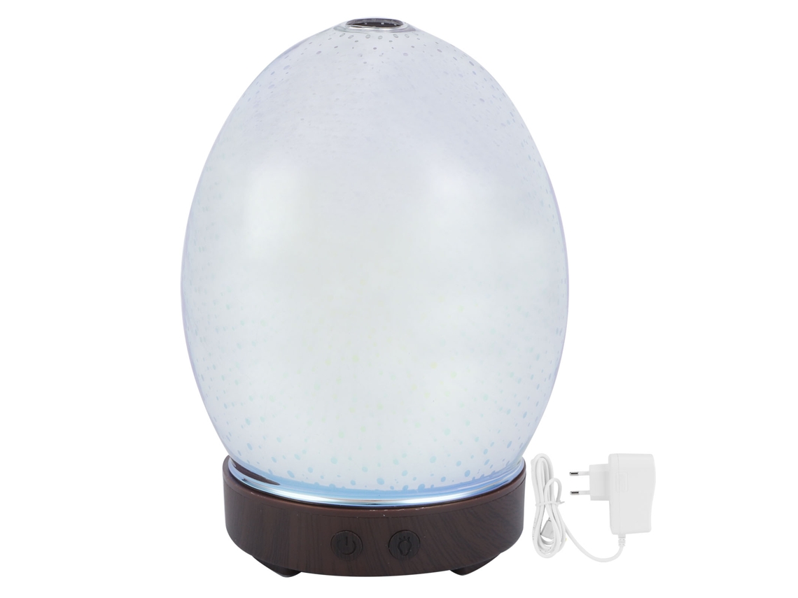 Difusor de Aroma Ultrassônico 100ml com Luz de Noite 7 Cores Vidro e Modos Automáticos