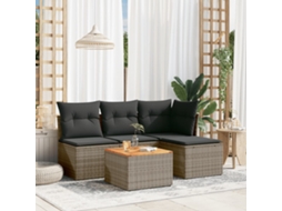 5 Pcs Conjunto Sofás De Jardim C/ Almofadões Vime Pe Cinza Dkd Home Decor