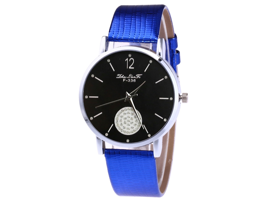Relógio de pulso em couro para casais e estudantes, quartzo analógico, azul F336-yx