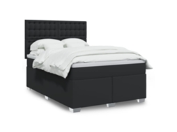 Vidaxl Cama Com Molas/colchão 140x200 Cm Couro Artificial Preto