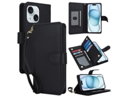 Capa Carteira De Couro Para Iphone 15 - Com Rfid - Para Vários Cartões