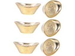 Conjunto de 6 Lingotes Decorativos de Ouro para Atrair Riqueza, Banhados a Ouro para Decoração de Casa. CHABERLU