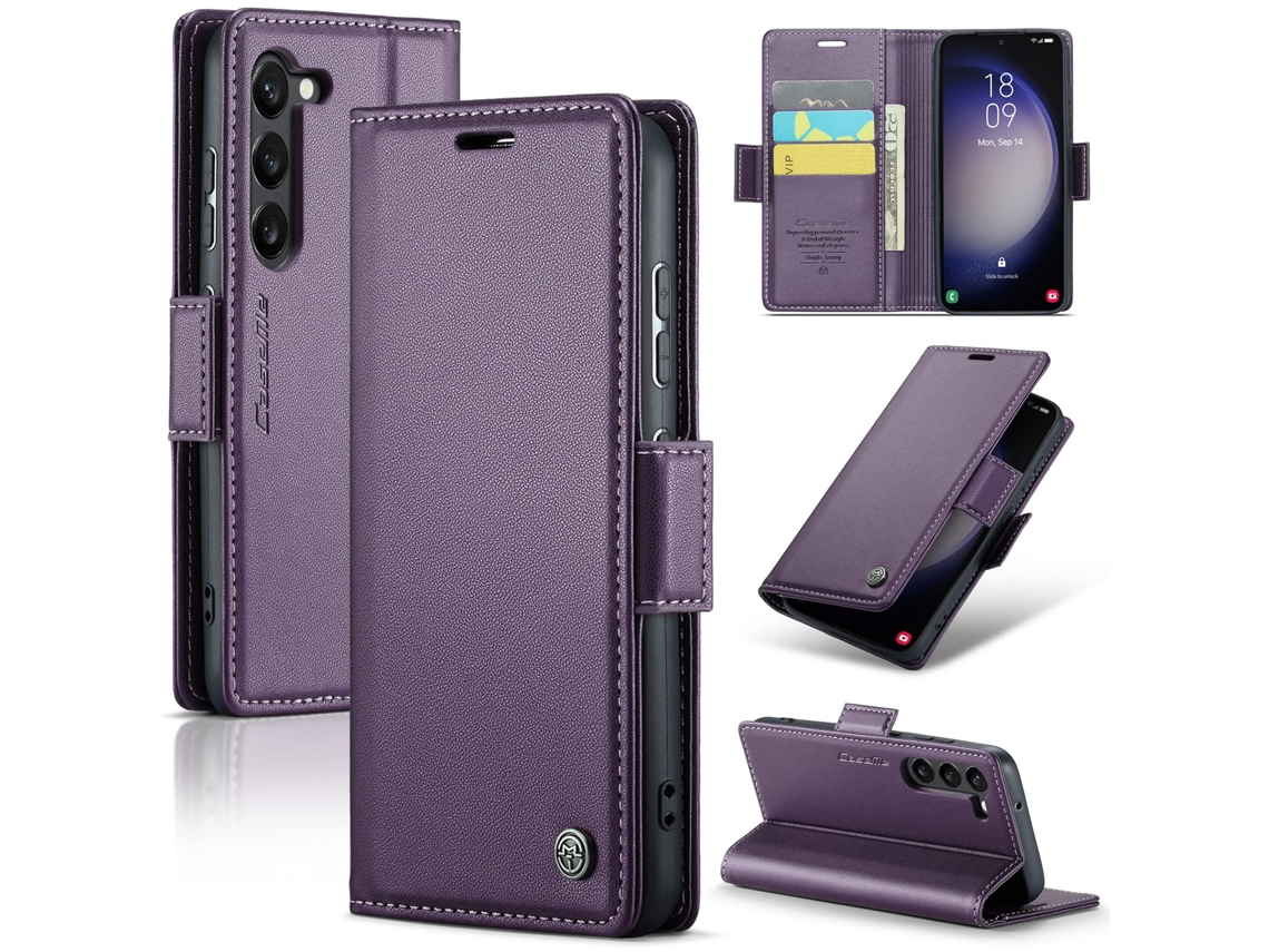 Capa De Celular Em Couro Com Suporte Integrado Para Samsung Galaxy S23 Plus - Roxa