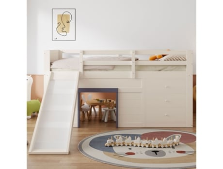 Cama Infantil Com Escorregador, 140 X 200 Cm, Creme