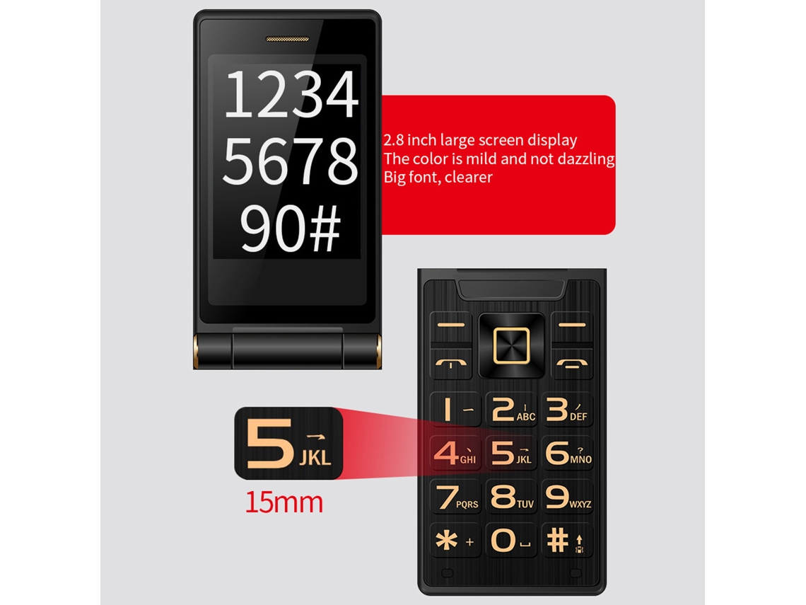 Celular Flip para Idosos 3 polegadas Dual Sim Tela Dupla Bateria 5900mah Lanterna Led S/MARCA
