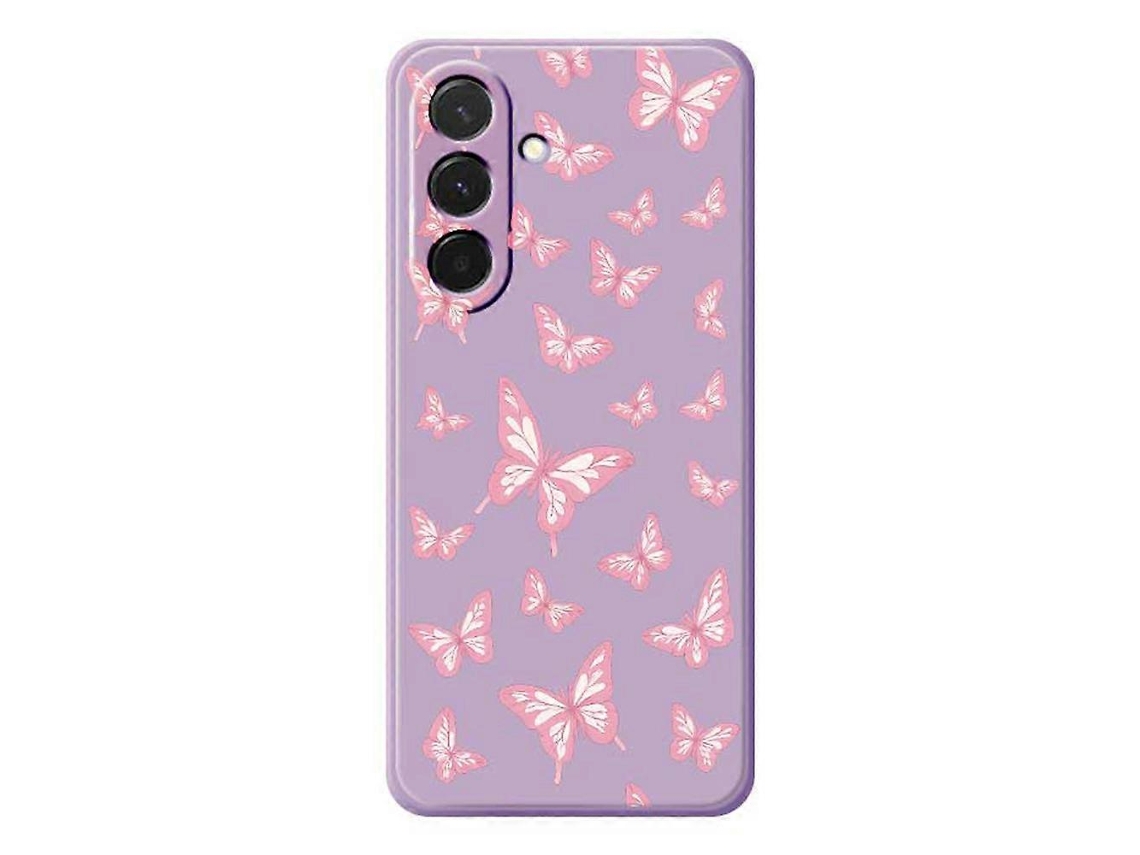 Capa Traseira De Tpu Com Estampa De Borboletas Rosa E Bordas Retas Para Samsung Galaxy A36 5g, Roxa