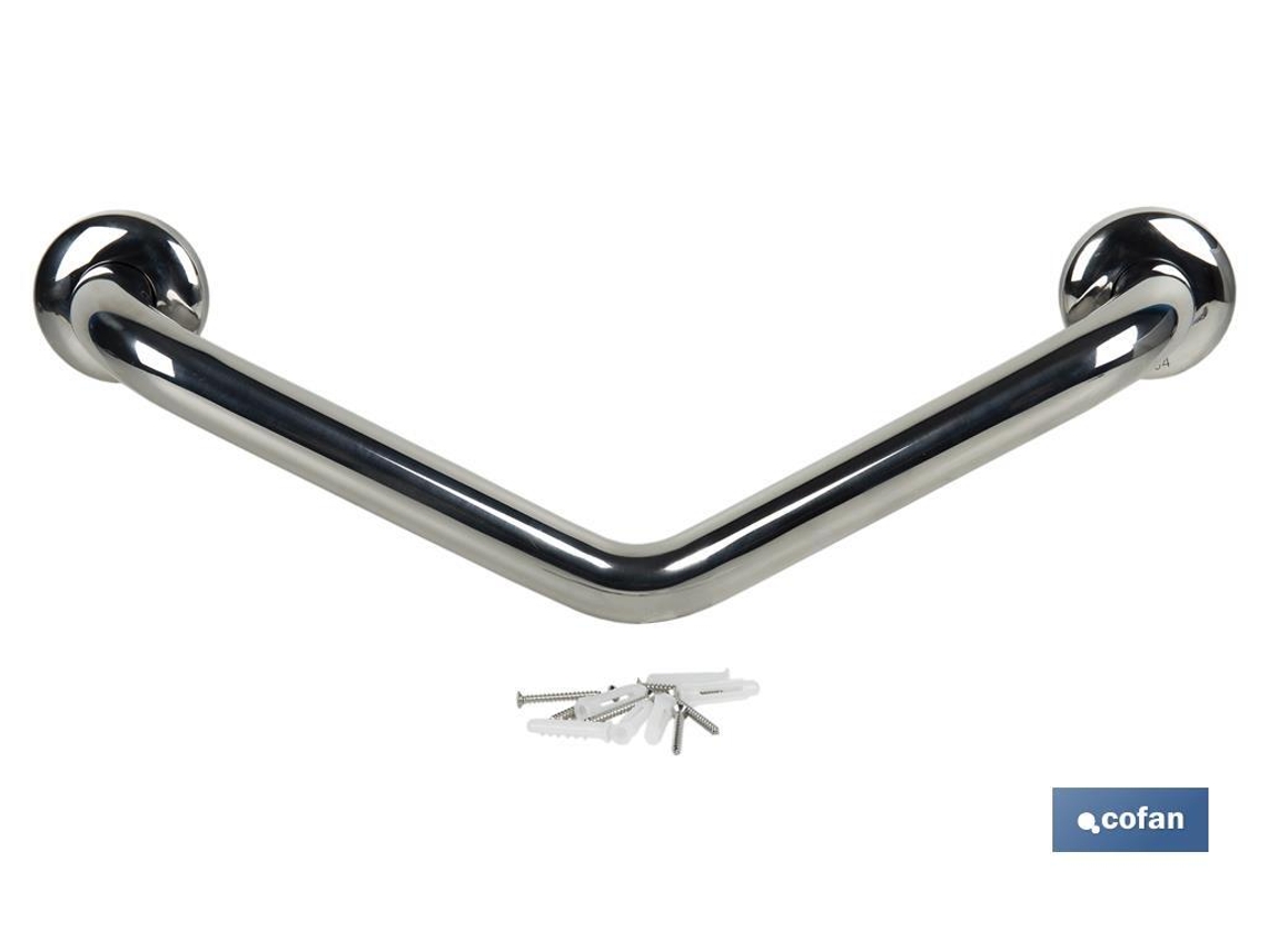 Barra de Apoio COFAN com Ângulo de 135º Material: Aço Inoxidável 304 Tamanho: 26 X 26 Cm