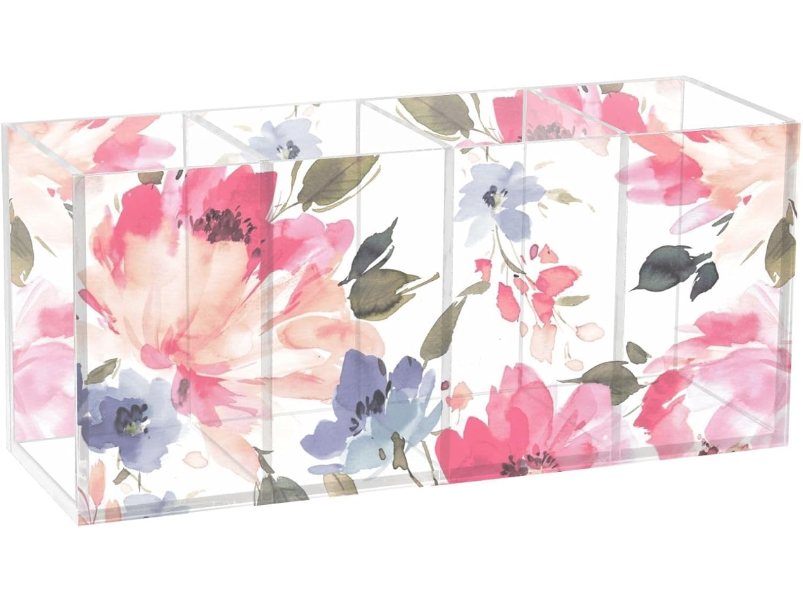 Porta canetas Acrílico Frodotgv para Escritório, Estampa Floral Delicada, Aquarela, Artigos Quarto, Professor,