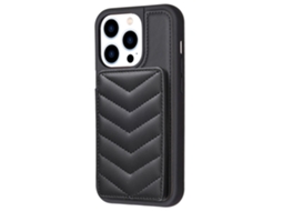 Suporte Casa Para Iphone 15 Pro Pele Sintética Com Porta-cartões Preto