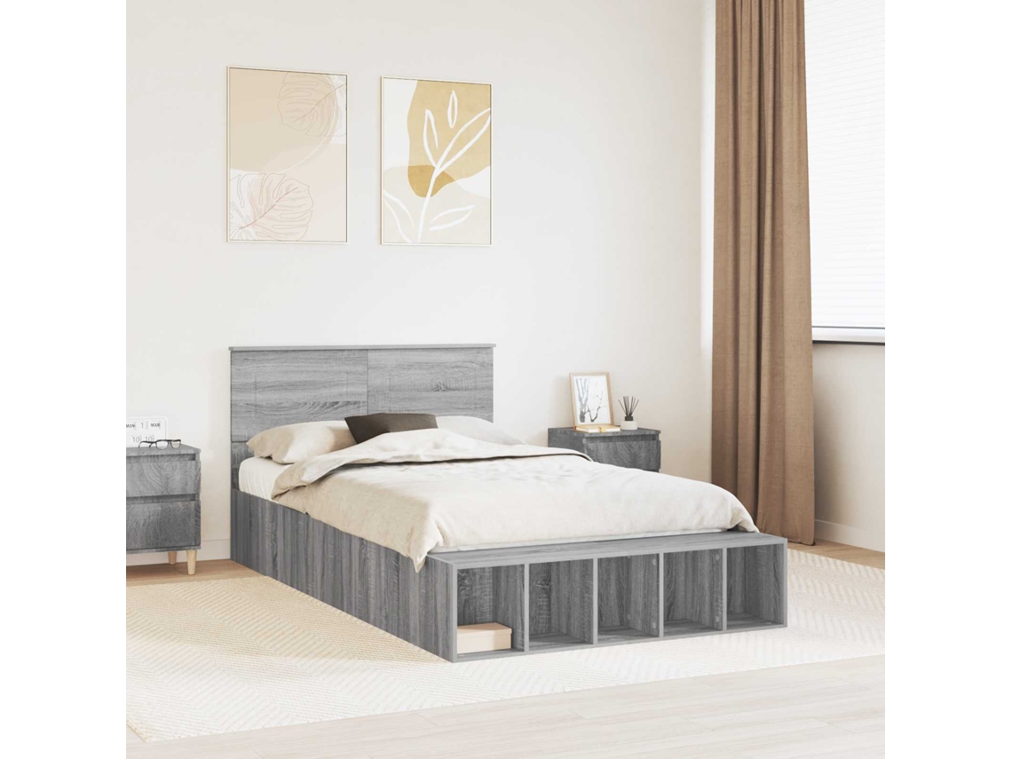 Vidaxl Estrutura Da Cama Com Prateleira Cinza Sonoma 120 X 200 Cm
