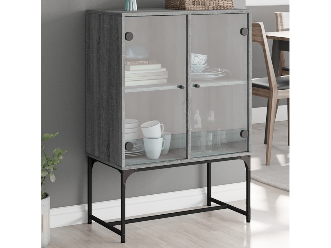 Vidaxl Armário De Apoio C/ Portas De Vidro 69x37x100 Cm Cinza Sonoma