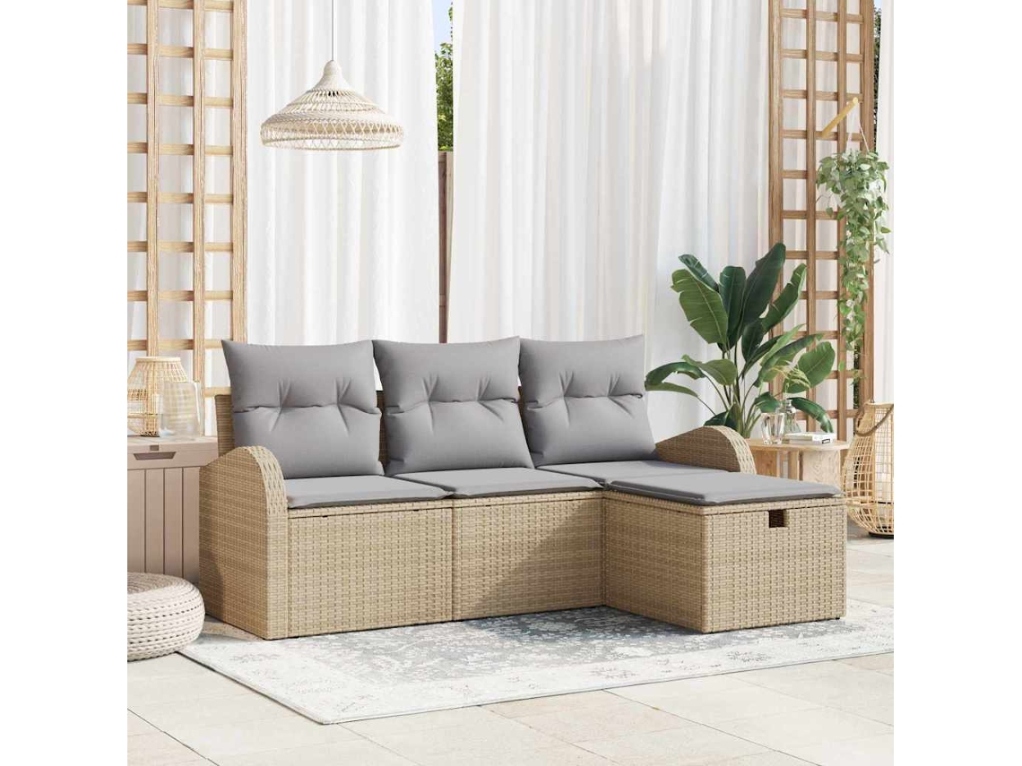Vidaxl Conjunto De Sofás 4 Unid. Bege E Cinza Claro Vime Pe