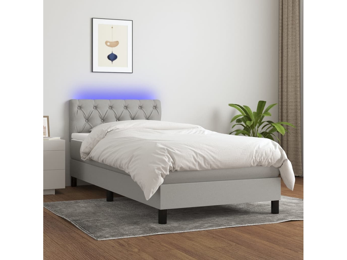 Vidaxl Cama Box Spring C/ Colchão E Led 80x200 Cm Tecido Cinza-claro