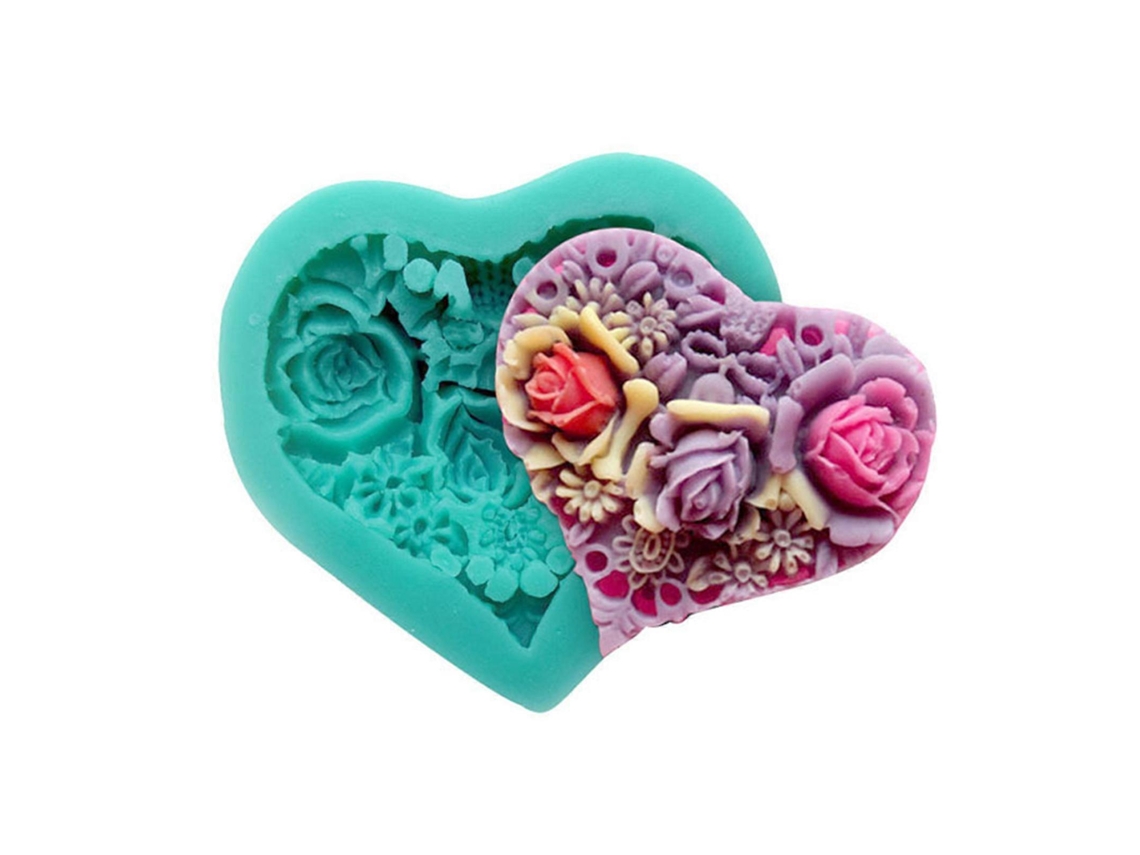 F0037ax Molde De Silicone Em Formato De Coração Com Lábios De Rosa Para Velas, Sabonetes, Fondant, Gelatinas, Doces, Chocolates, Biscoitos E Bolos.