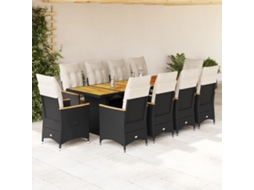 11 Pcs Conjunto De Bistrô P/ Jardim C/ Almofadões Vime Pe Preto Dkd Home Decor