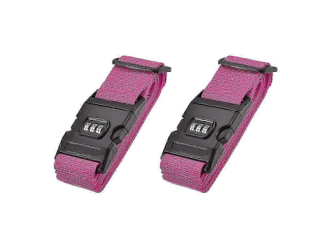 Bolsa Para Mala Com Alça, Fivela E Cadeado De Combinação, Ajustável, 2m X 5cm, Em Pp, Acessórios De Viagem, Rosa, Avermelhado, 2 Unidades
