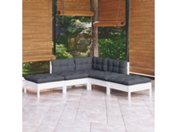 Vidaxl 5 Pcs Conjunto Lounge De Jardim C/ Almofadões Pinho Branco