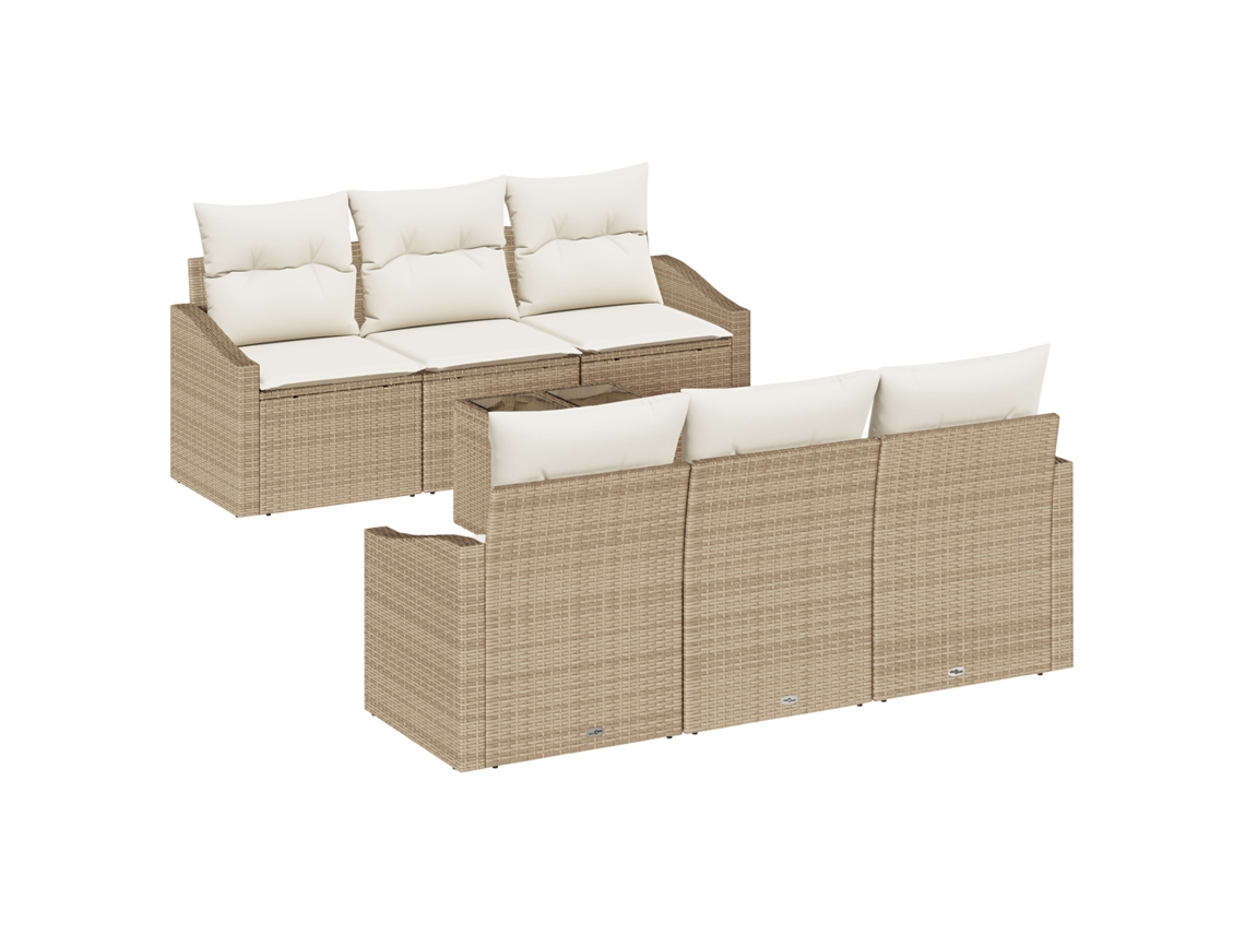 Conjunto 7 Assentos De Jardim Vidaxl Bege Vime Pe (55 X 55 X 37 Cm)