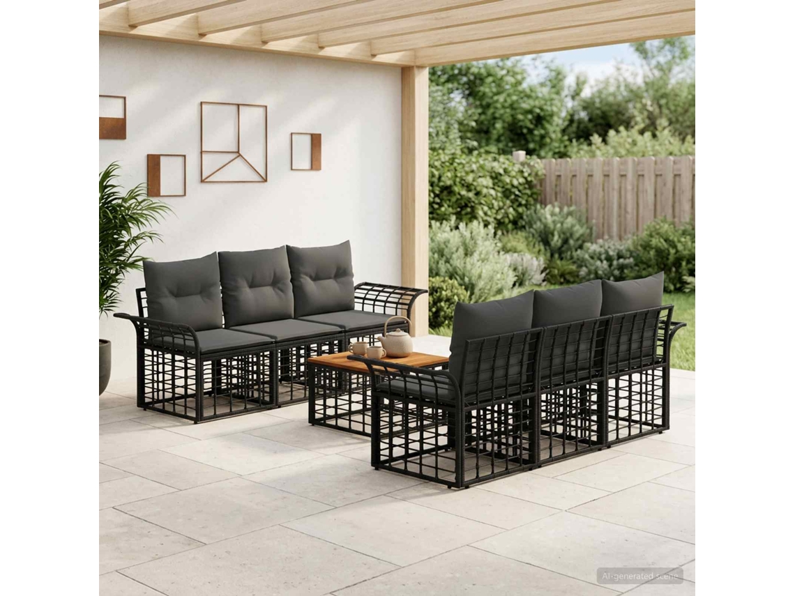 Vidaxl Conjunto De Sofás Para Exterior 7 Unid. Preto E Cinza Escuro