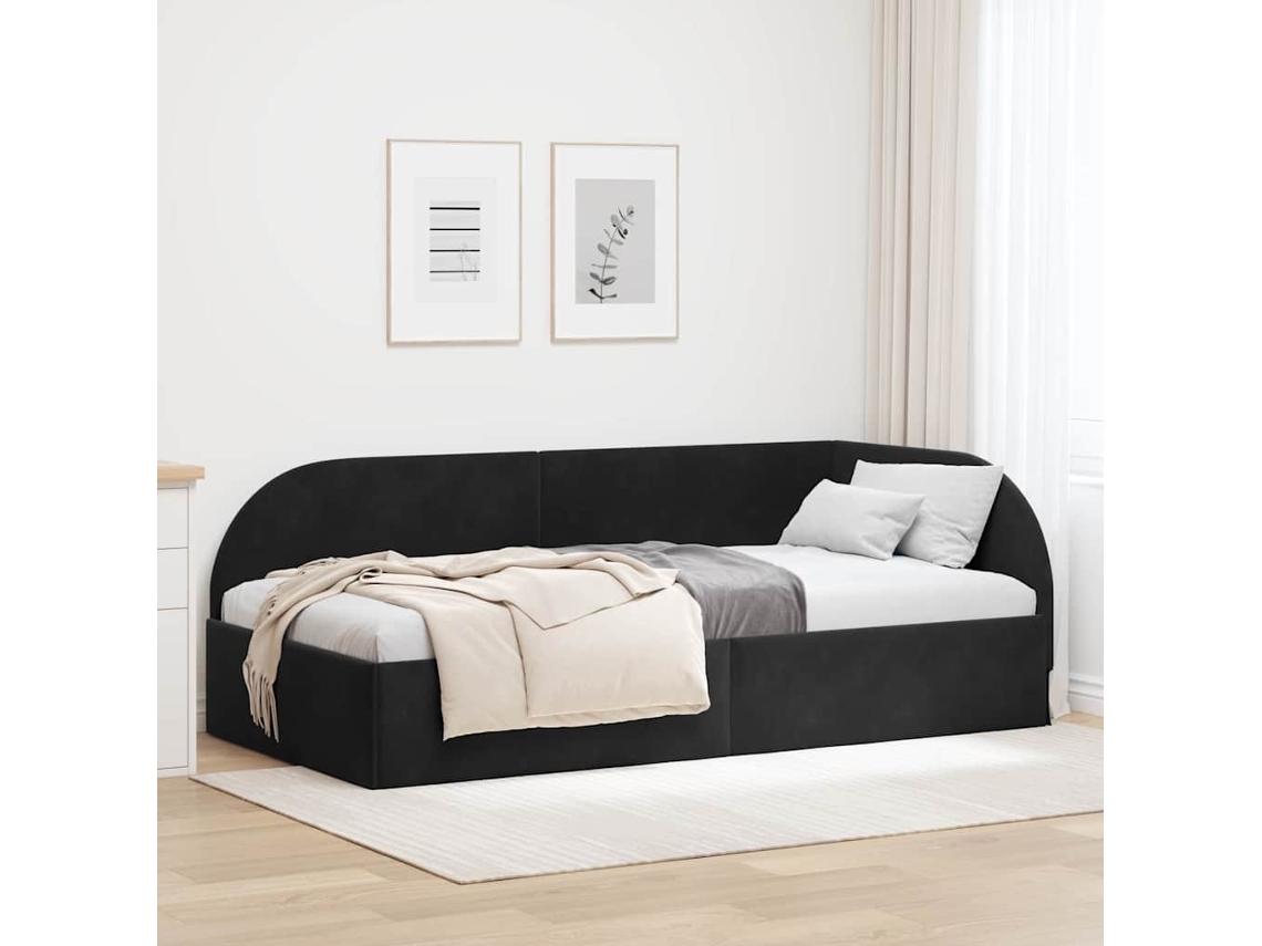 Vidaxl Estrutura De Cama De Canto Preto 100 Cm X 200 Cm Veludo