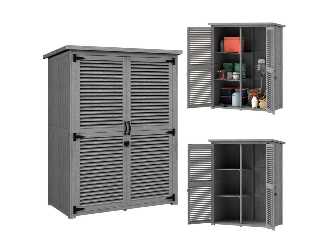 Casinha De Jardim De 0,83 M² (127 X 65 X 168 Cm) Com 2 Portas De Enrolar, 2 Prateleiras, 2 Puxadores E Telhado Impermeável, Cor Cinza.