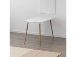 Mesa De Jantar E Cozinha Felicia Branca 120 X 70 X 74,5 Cm Com Tampo Em Madeira, Pernas Metálicas Efeito Madeira E Pés Antiderrapantes - Mog Casa