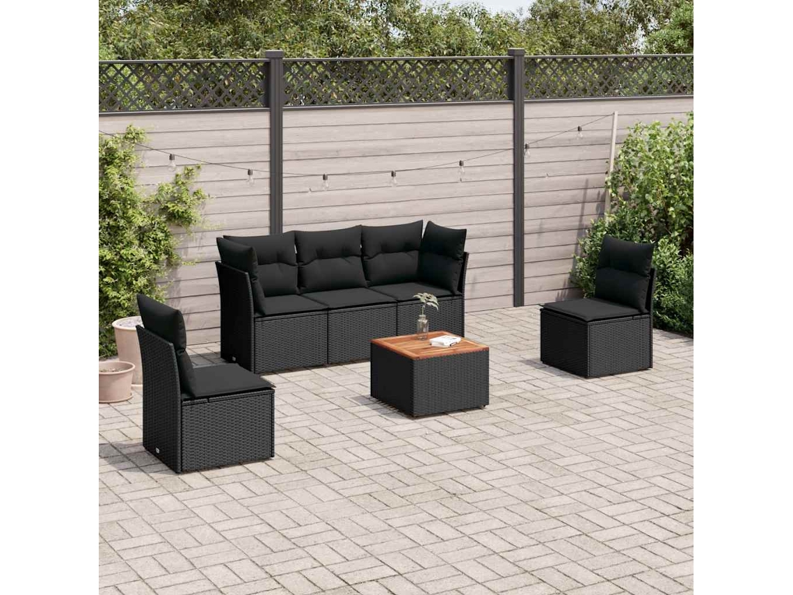 Vidaxl 6 Pcs Conjunto Sofás De Jardim C/ Almofadões Vime Pe Preto